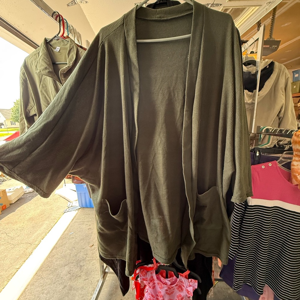 Olive Green Open Front Cardigan
